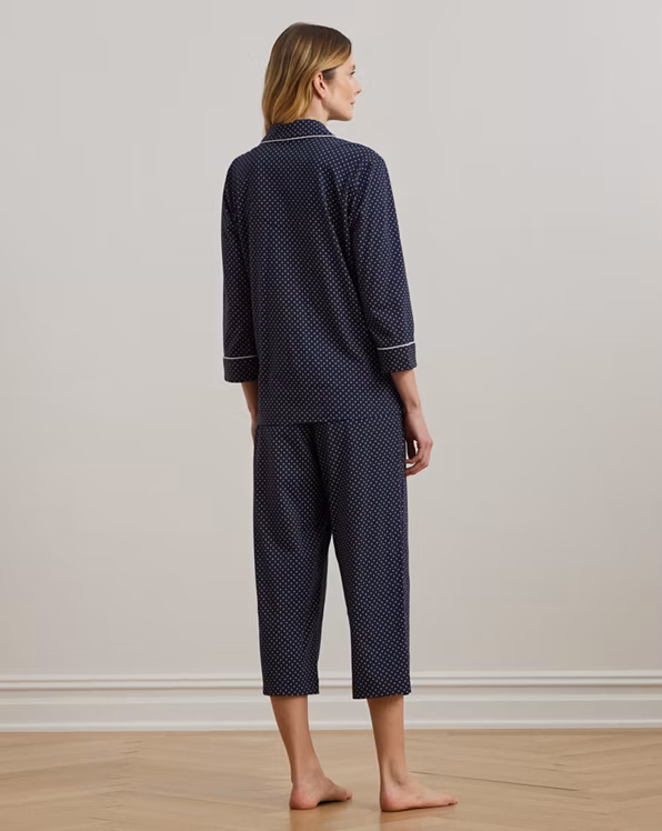Polka-Dot Cotton Jersey Capri Sleep Set