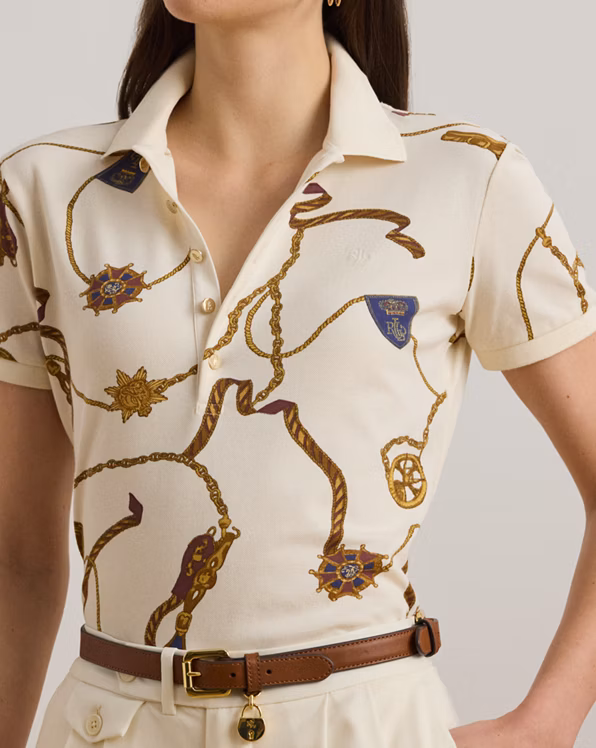 Belting-Print Stretch Piqué Polo Shirt