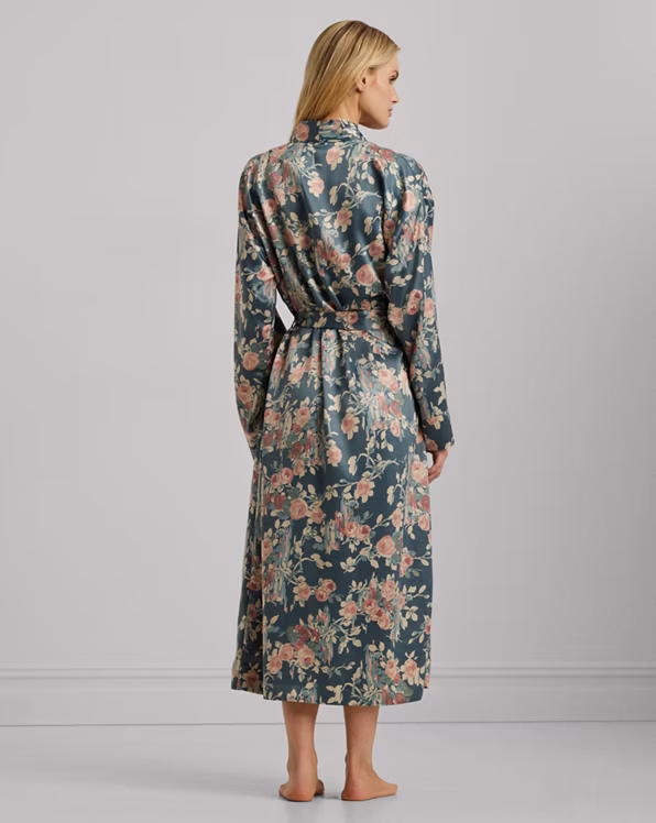 Floral Belted Satin Long Robe