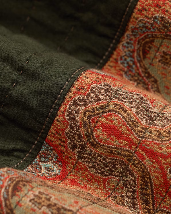 Mixed-Panel Quilted Cotton-Linen Skirt