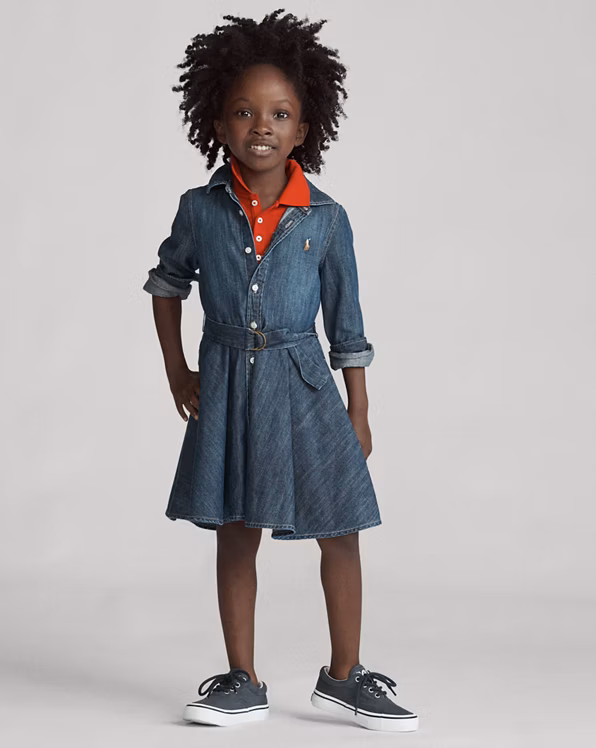 Belted Cotton Denim Shirtdress