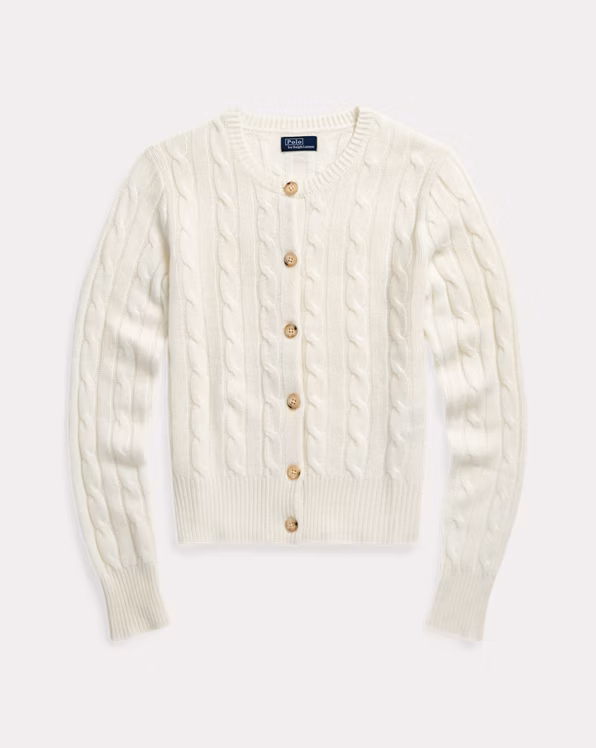 Cable-Knit Cashmere Crewneck Cardigan