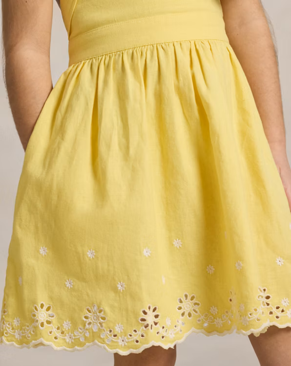 Embroidered Linen-Cotton Dress