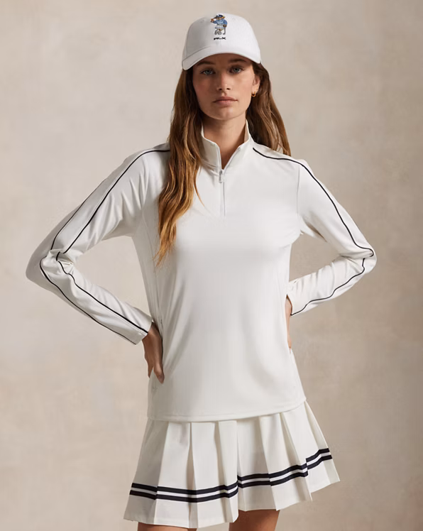 Piped-Trim Stretch Interlock Quarter-Zip