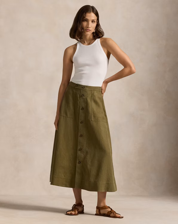 Hemp A-Line Midi Skirt