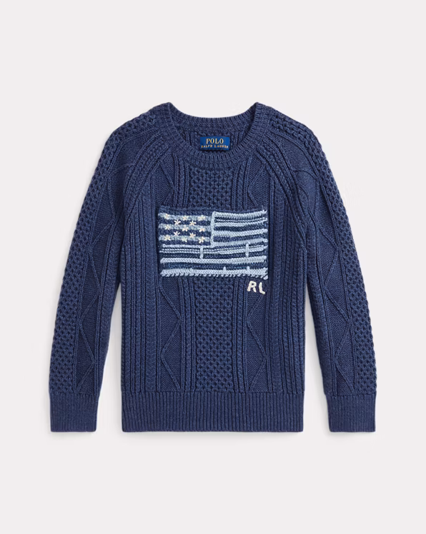 Mixed-Knit Flag Cotton Jumper