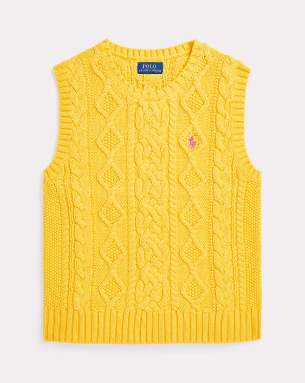 Aran-Knit Cotton Sleeveless Jumper