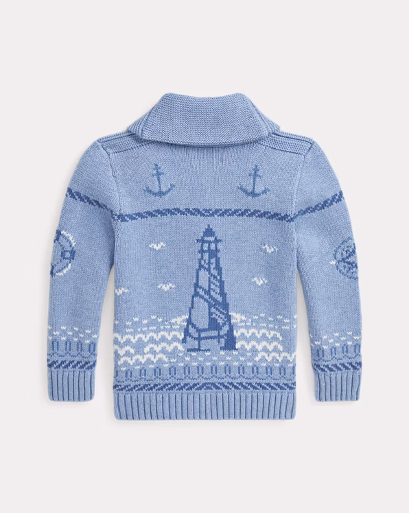 Nautical-Inspired Cotton Shawl Cardigan