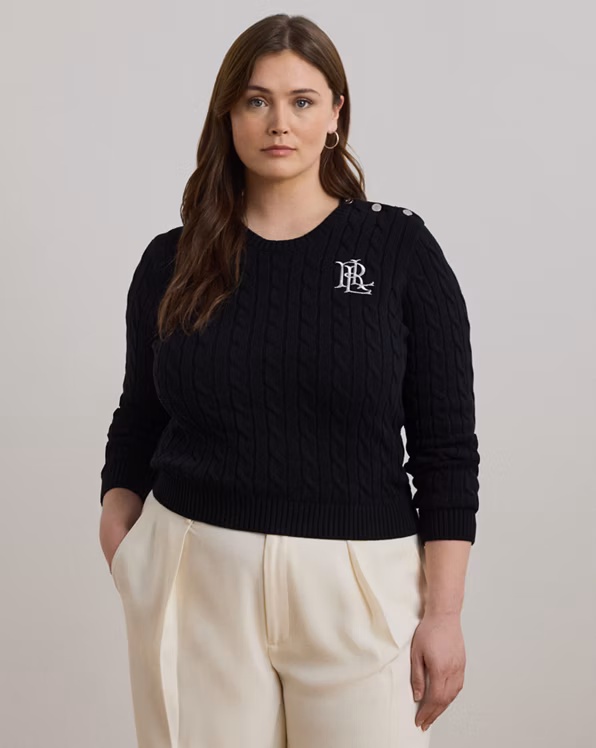 Button-Trim Cable-Knit Cotton Jumper
