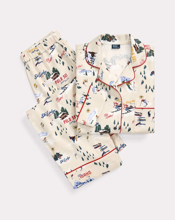 Ski-Motif Cotton Long-Sleeve Pyjama Set