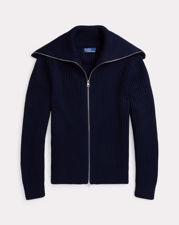 Rib-Knit Cotton Full-Zip Jumper