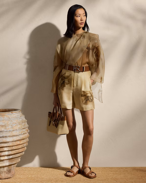 Tracy Pleated Floral Silk Gauze Short