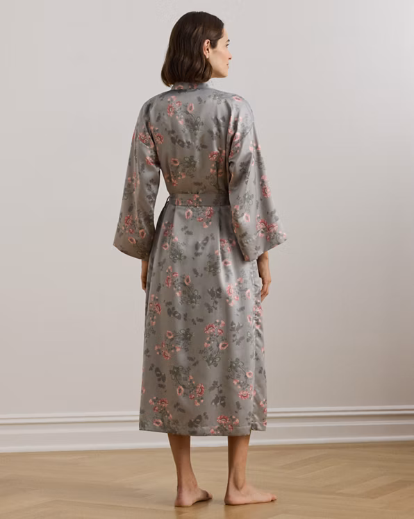 Floral Belted Satin Long Robe