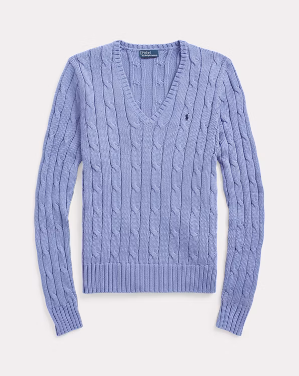 Cable-Knit Cotton V-Neck Jumper