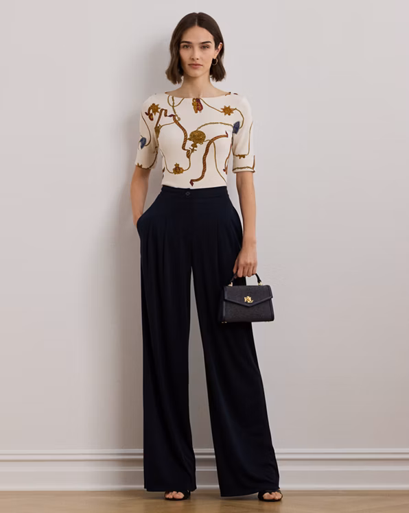 Print Stretch Cotton Boatneck T-Shirt