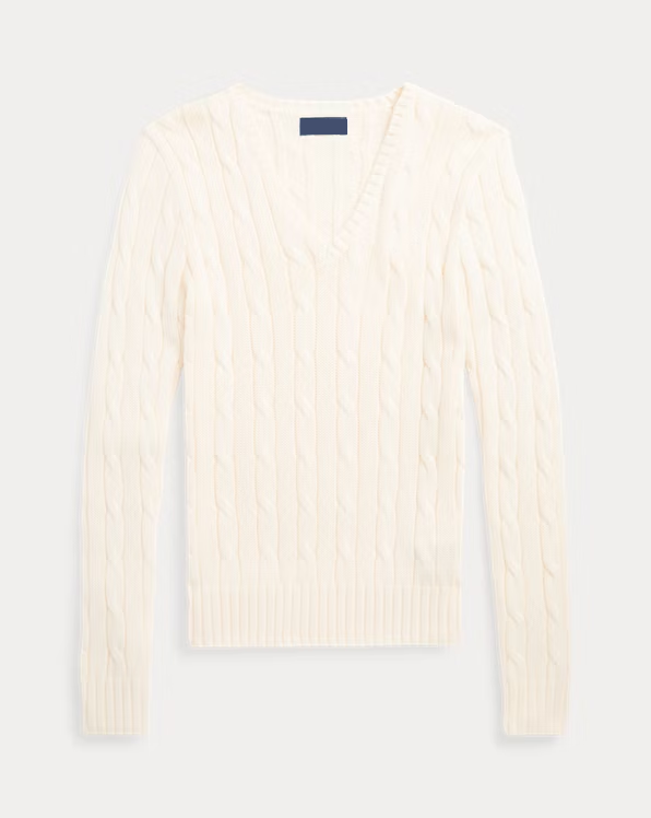 Cable-Knit Cotton V-Neck Jumper