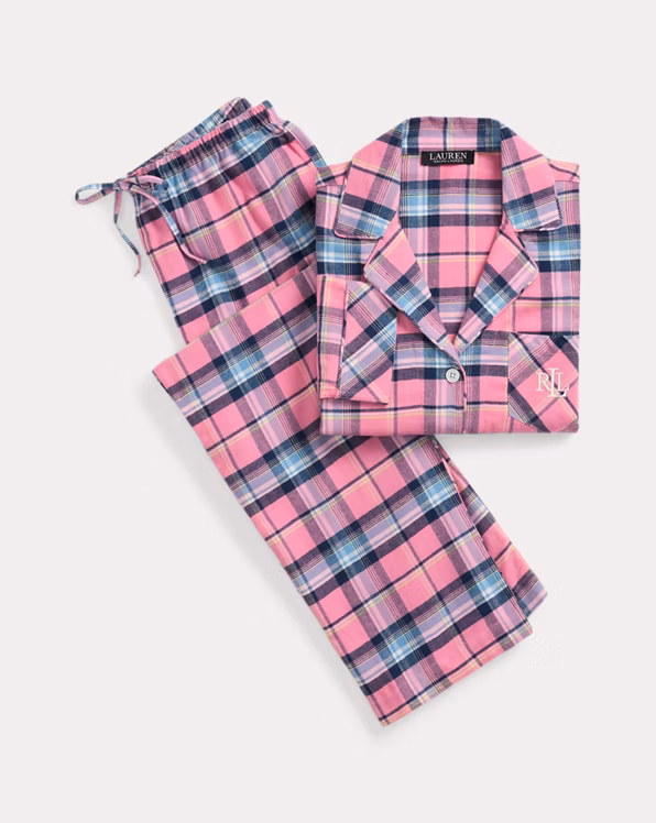 Plaid Cotton-Blend Twill Sleep Set