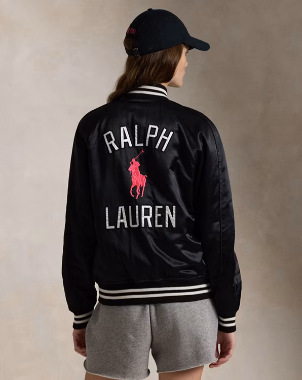 Pink Pony Satin Baseball Jacket