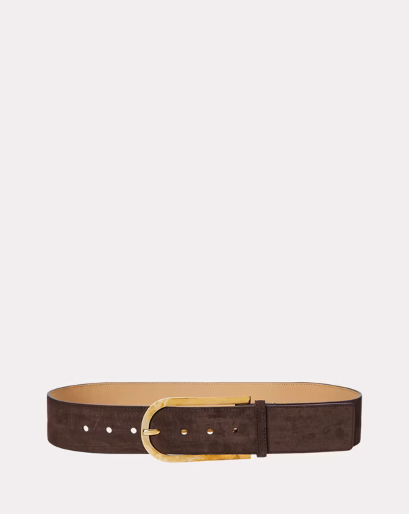 Elongated-Buckle Suede Belt
