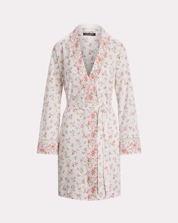 Lace-Trim Floral Cotton Jersey Robe