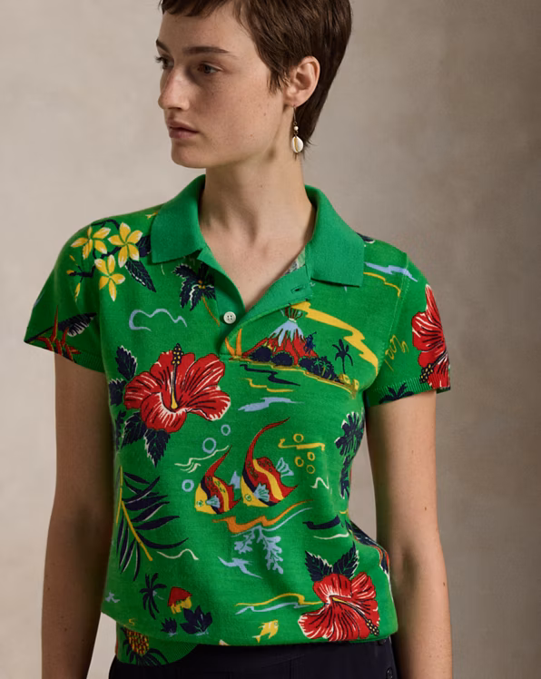 Floral Knit Wool Polo Shirt
