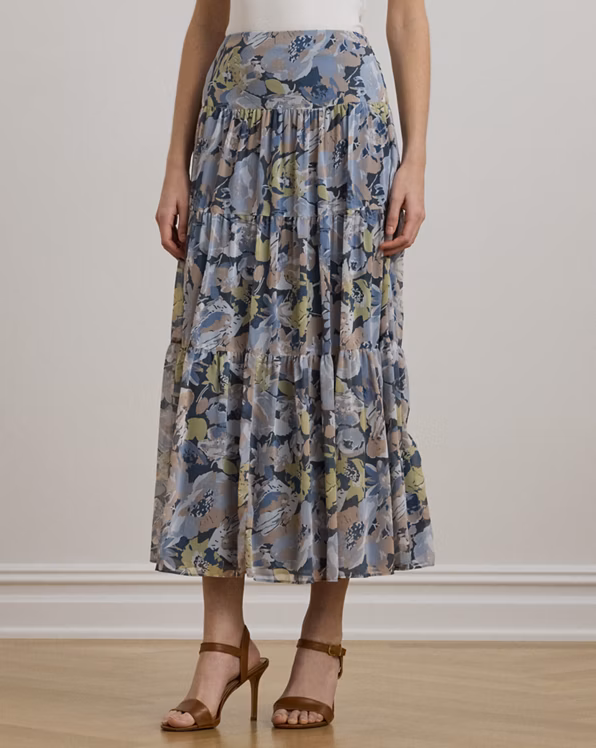 Floral Crinkle Georgette Tiered Skirt