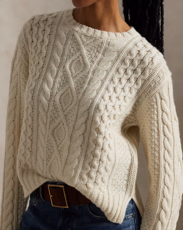 Aran-Knit Wool-Blend Crewneck Jumper