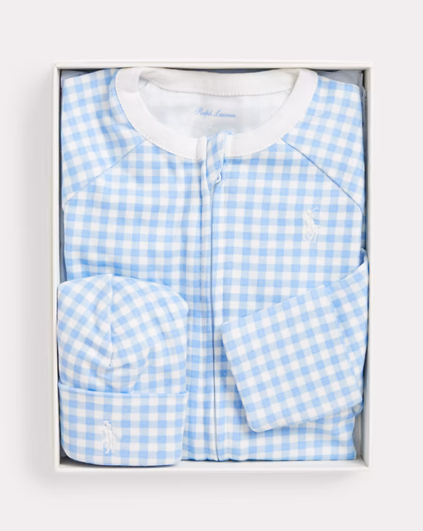 Gingham Coverall & Beanie Gift Set