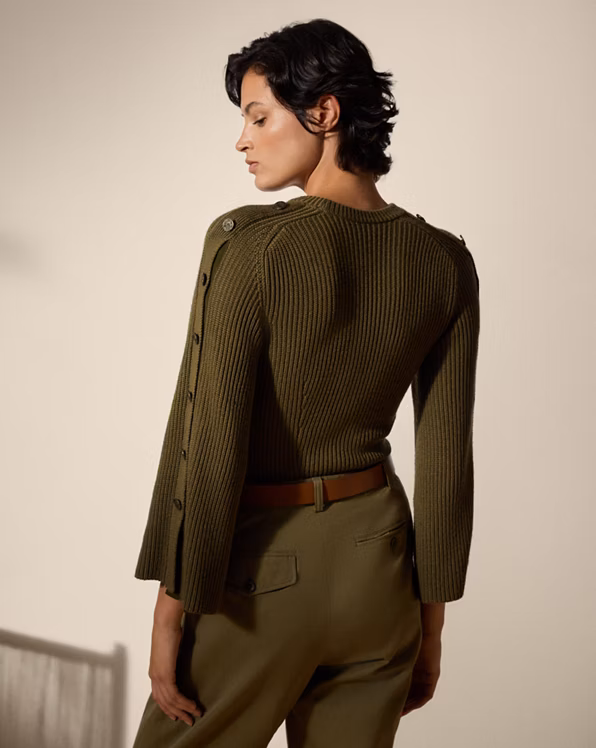 Rib-Knit Wool-Silk Button-Sleeve Jumper
