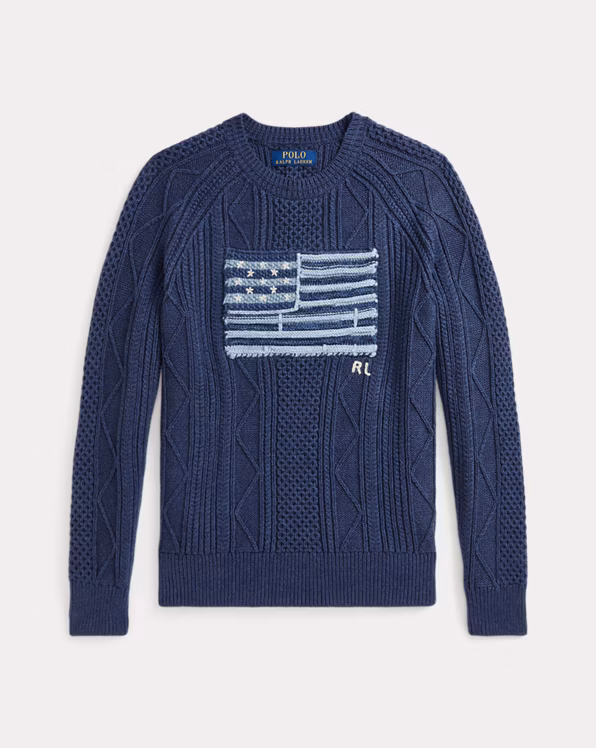 Mixed-Knit Flag Cotton Jumper