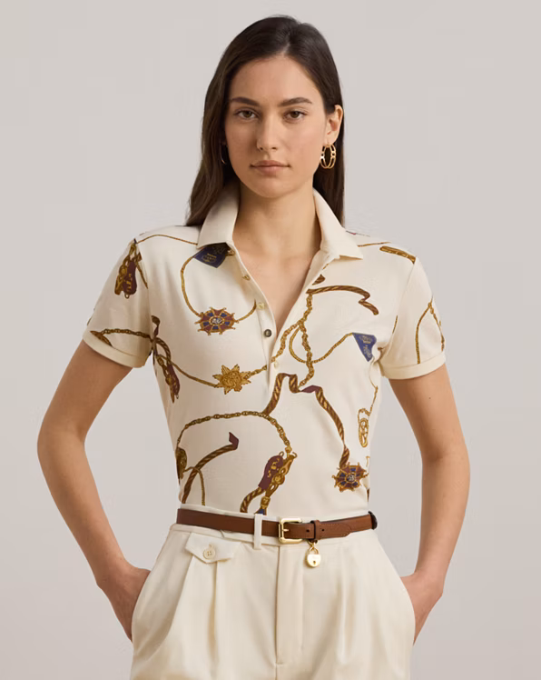 Belting-Print Stretch Piqué Polo Shirt