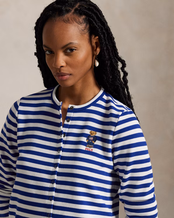 Polo Bear Striped French Terry Cardigan
