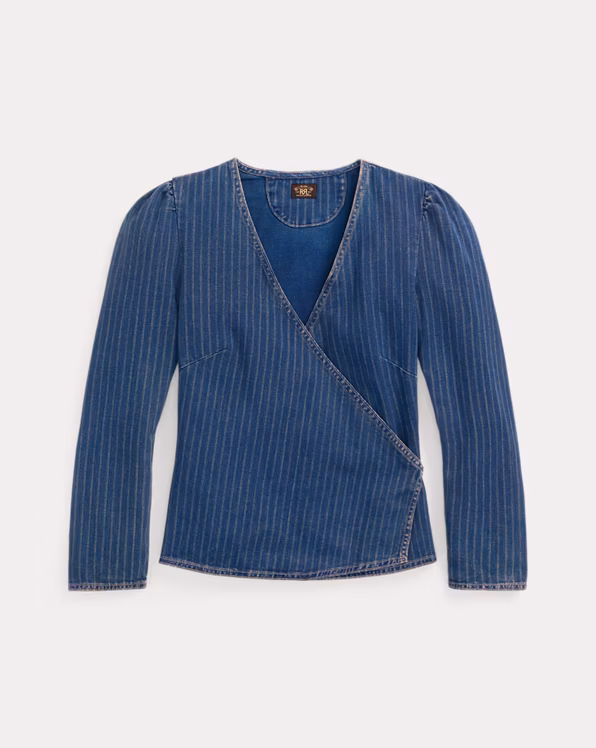 Indigo Striped Denim Wrap Top