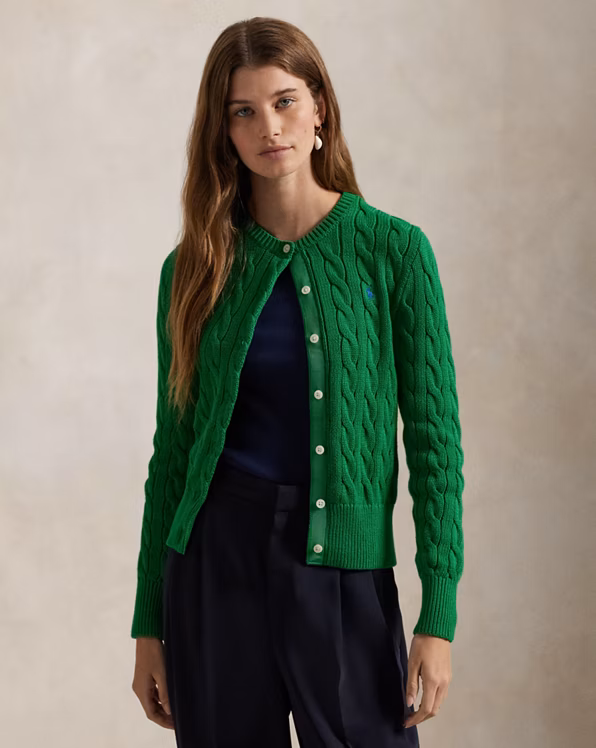 Cable-Knit Cotton Crewneck Cardigan