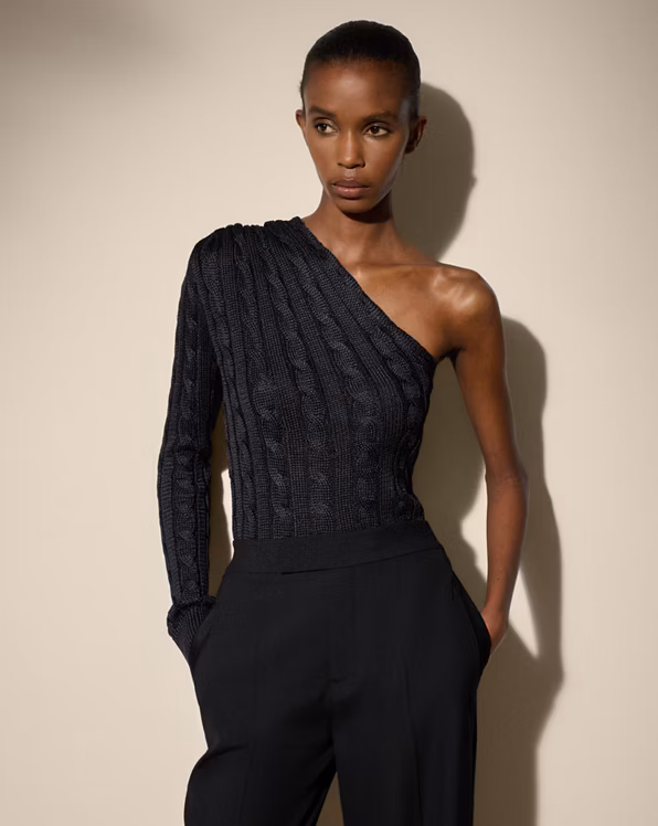 Cable-Knit Silk One-Shoulder Jumper