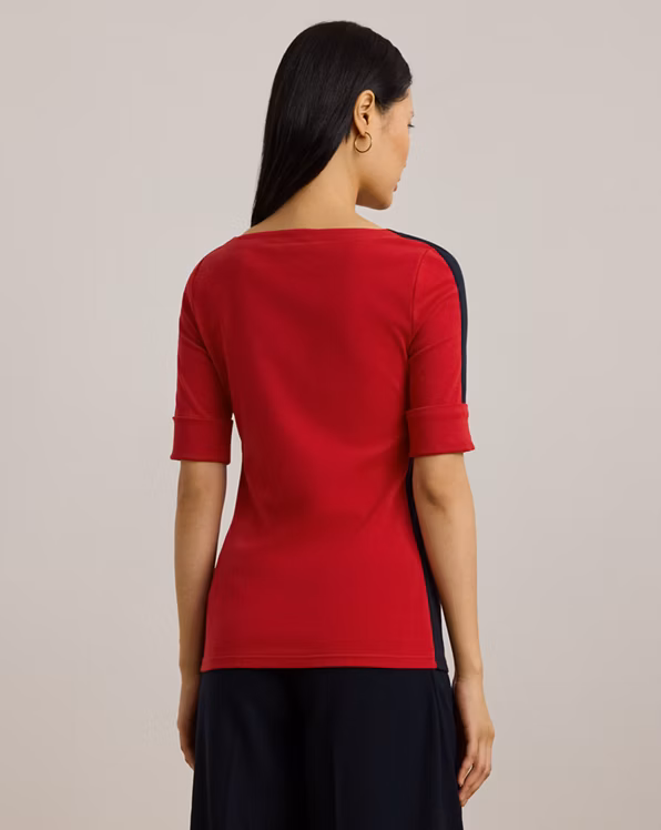 Two-Tone Stretch Cotton Elbow-Sleeve Tee