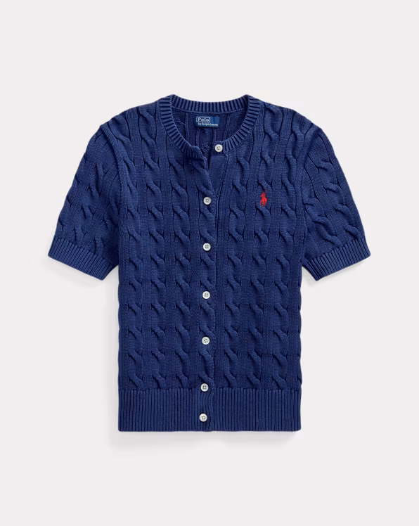 Cable-Knit Cotton Short-Sleeve Cardigan