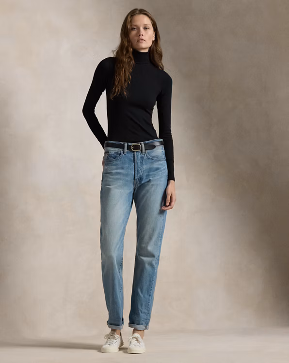 Stretch Rib-knit Roll Neck