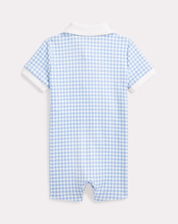 Gingham-Print Soft Cotton Polo Shortall