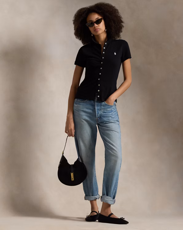 Buttoned-Placket Polo Shirt