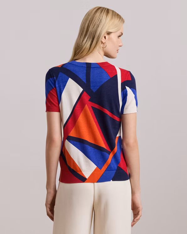 Print Cotton-Blend Short-Sleeve Jumper