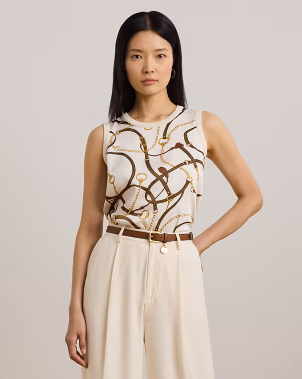 Belting-Print Sleeveless Jumper