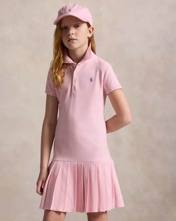 Pleated Stretch Mesh Polo Dress