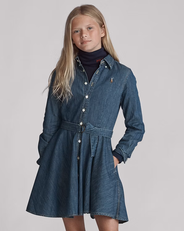 Belted Cotton Denim Shirtdress