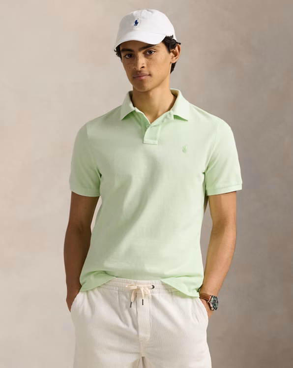 Custom Slim Mineral-Dyed Mesh Polo Shirt