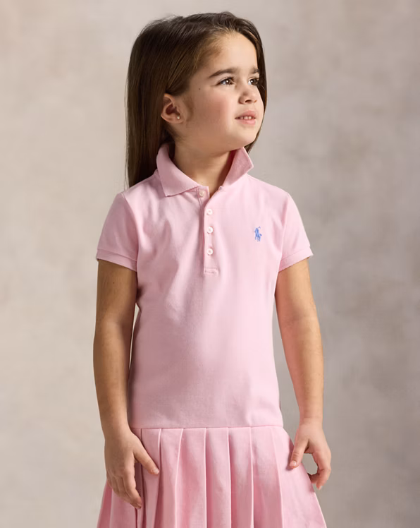 Pleated Stretch Mesh Polo Dress