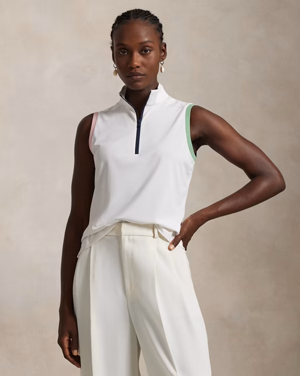 Slim Fit Sleeveless Quarter-Zip Polo