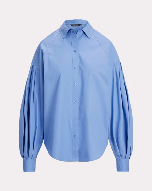 Cotton Poplin Blouson-Sleeve Shirt
