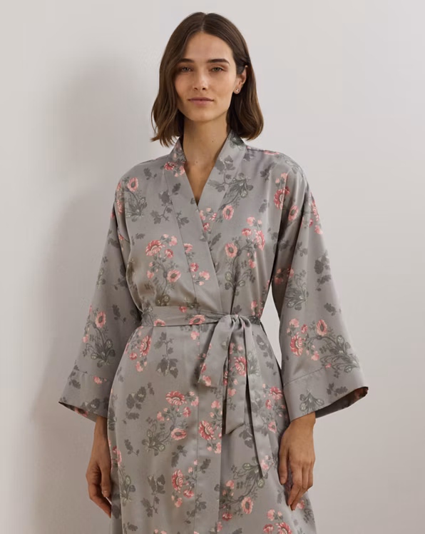 Floral Belted Satin Long Robe
