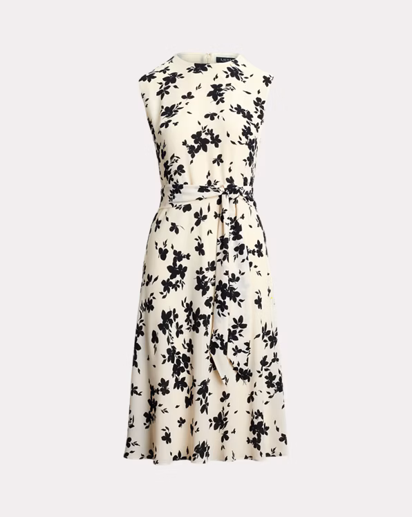 Floral Belted Bubble Crepe Dress